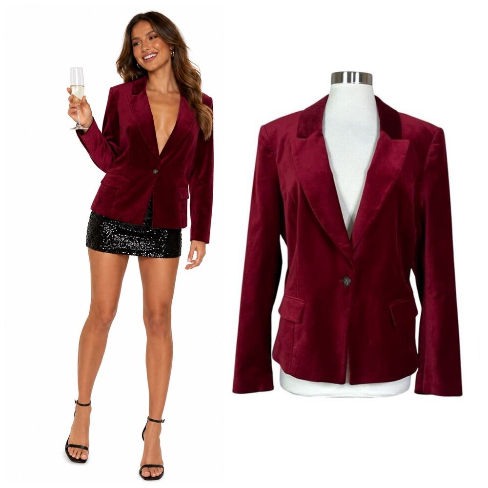 White House Black Market | Red Velvet Blazer Tailored Classic Holiday Jacket 14